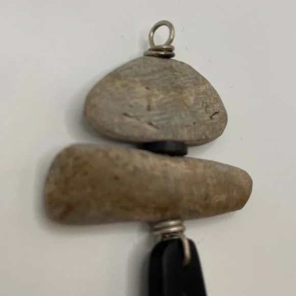 Unique Handmade Petrified Wood & Genuine Jet Totem Pendant Fossil Boho Wire Wrap - Picture 10 of 12